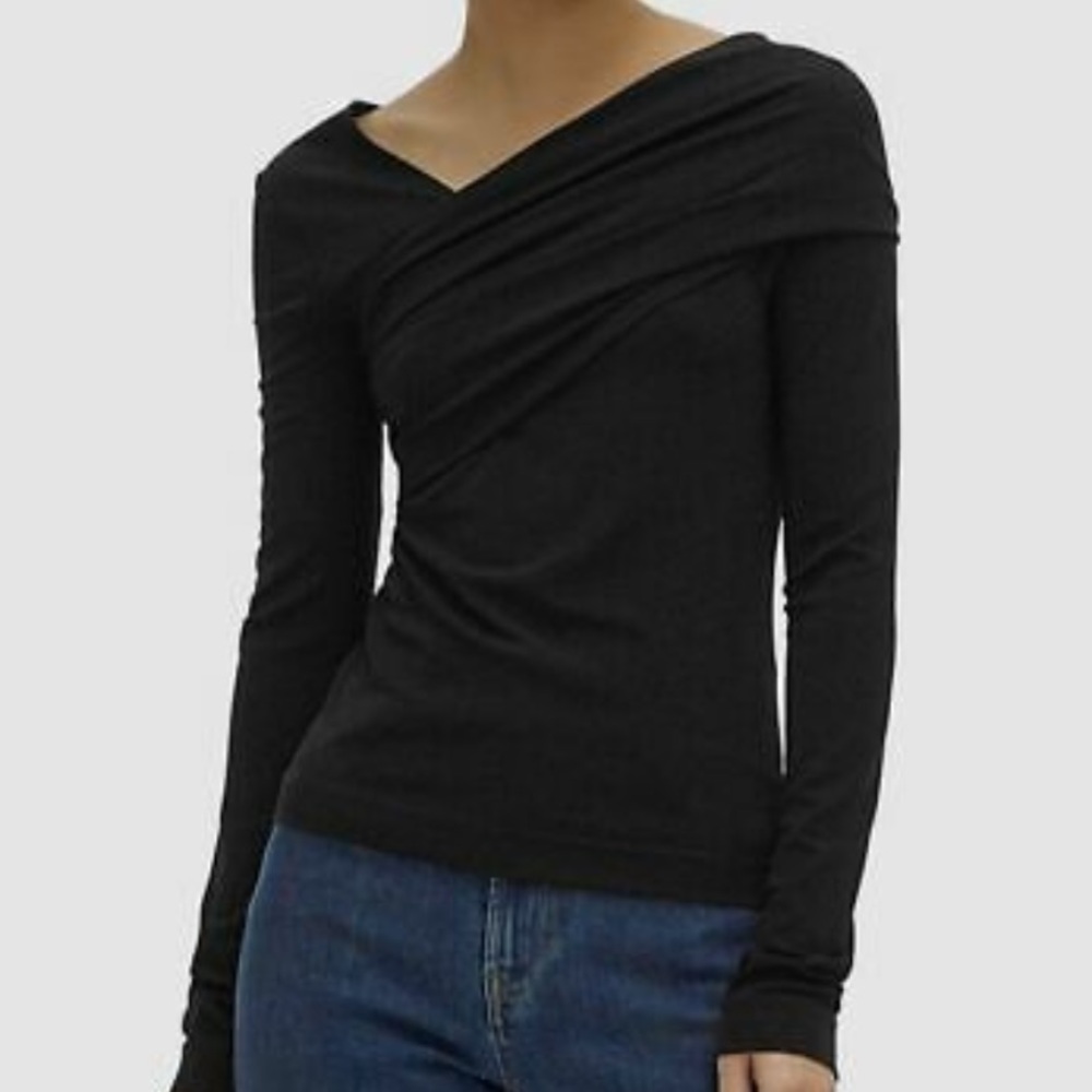 ✨Helmut Lang ✨Women's Solid Black Asymmetric Long Sleeve Top